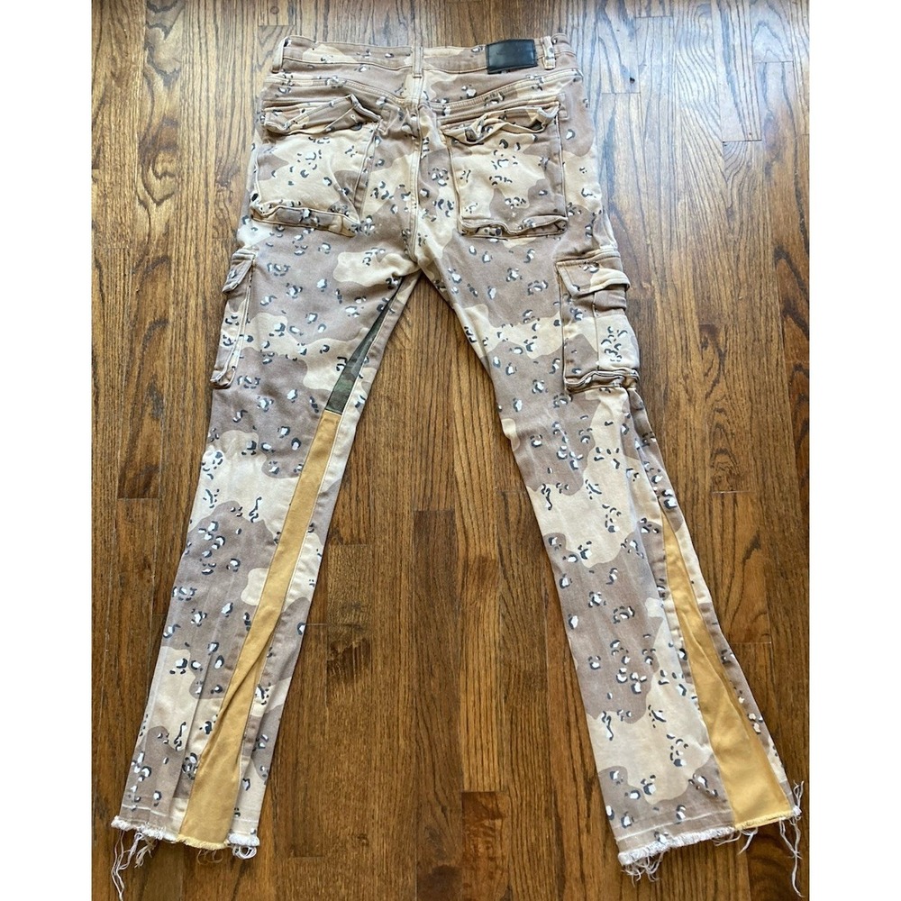Valabasas Jeans Mens Size 38 Chocolate Chip Desert Camo Skinny Flare Cargo - Picture 10 of 11